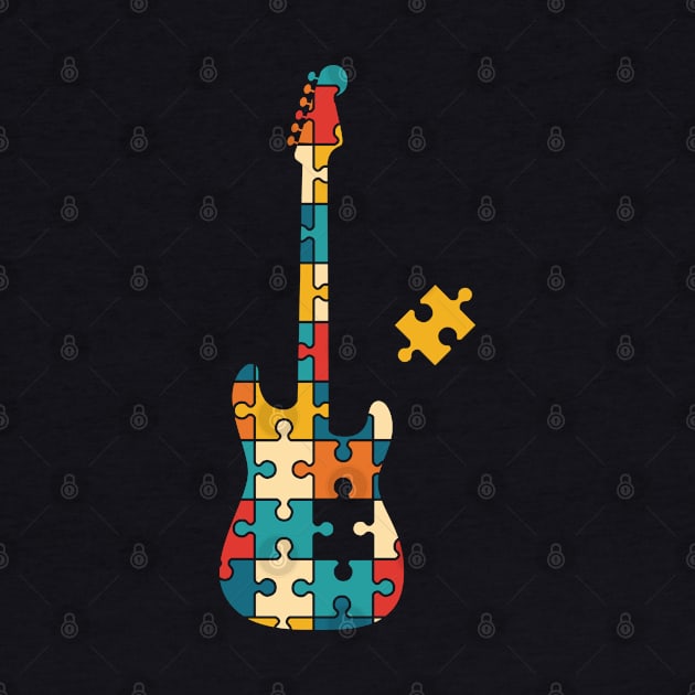 Retro Style Puzzle S-Style Electric Guitar Silhouette by nightsworthy